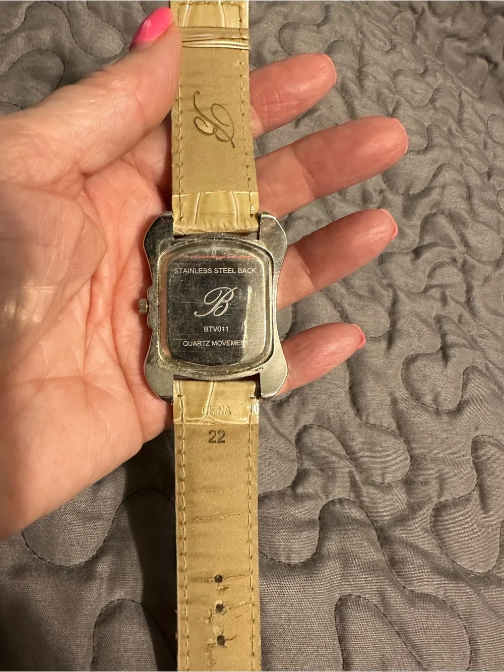 Brighton Cream Croc-Embossed Leather Watch with Silver Face